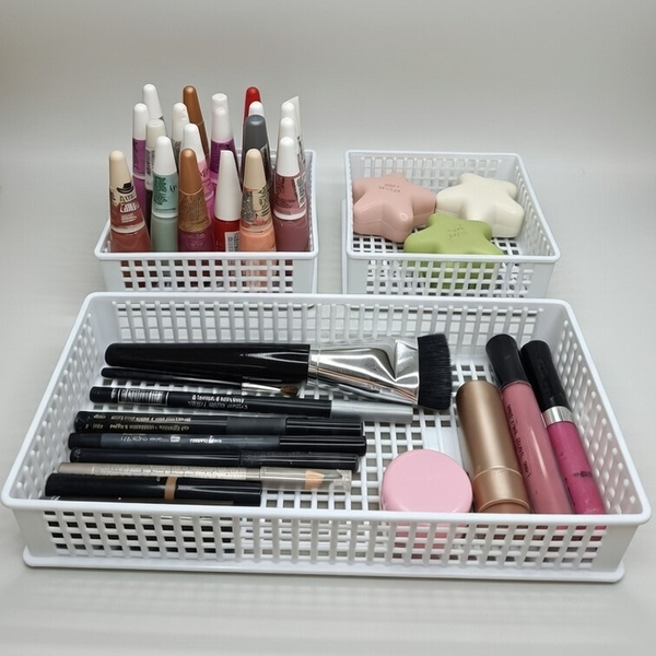 Cesto Organizador Plástico Branco - Kit 3 Peças