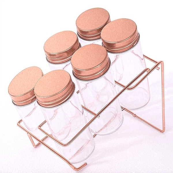 Porta Condimentos Daily 6 Potes 80ml Com Suporte Rose Gold Porta Condimentos Daily 6 Potes 80ml Com Suporte Rose Gold