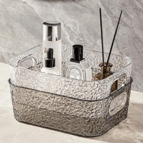 Cesto Organizador Acrílico Texturizado com Alças transparente e fumê– 24,5X17,5X10cm