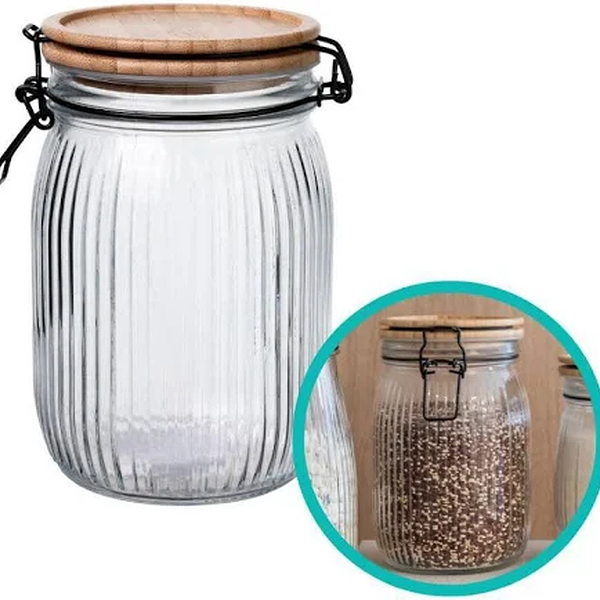 Pote de Vidro com Tampa Hermética de Bambu e Trava 1,2L Pote de Vidro com Tampa Hermética de Bambu e Trava 1,2L